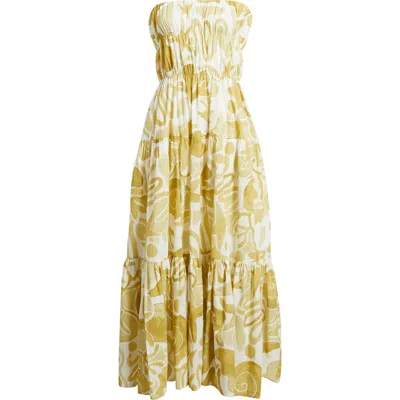 A.ren Irisa Strapless Tiered Cotton Maxi Dress In Yellow