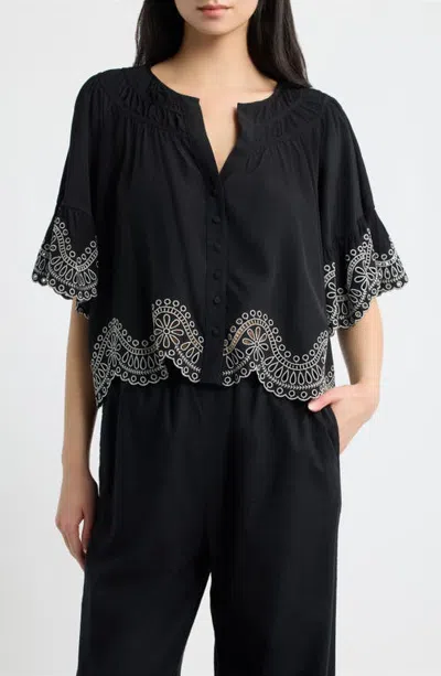 A.ren Isaly Embroidered Eyelet Blouse In Black