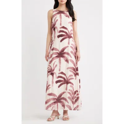 A.ren Isle Palm Tree Print Sleeveless Dress In White