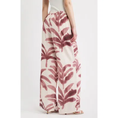 A.ren Isle Palm Tree Print Wide Leg Pants In White