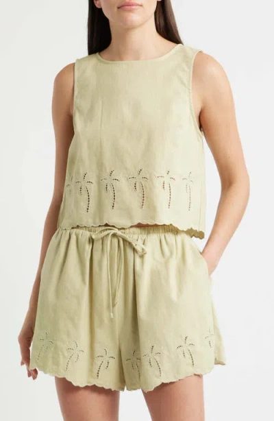 A.ren Lia Tie Back Sleeveless Linen & Cotton Top In Burgundy