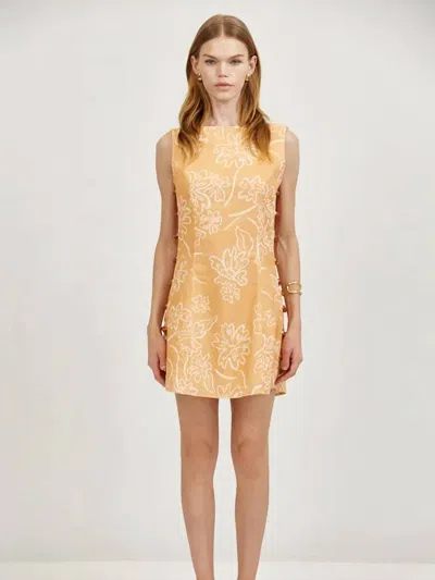 A.ren Linen Round Neck Sleeveless Mini Dress In Apricot In Orange