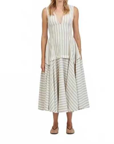 A.ren Loire Striped Structured Dress In Dusty Blue In Animal Print
