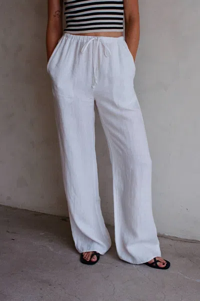 A.ren Novah Linen Wide Leg Pant In White In Blue