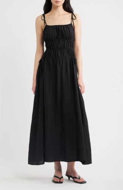 A.ren Novella Tie Strap Linen Maxi Dress In Black