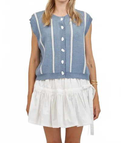 A.ren Paige Sweater Top In Blue With White Stripes In Multi