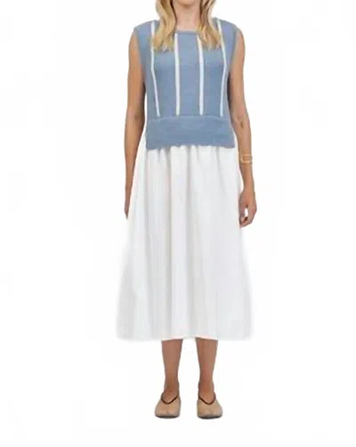 A.ren Paige Sweater Twofer Dress In Blue/white