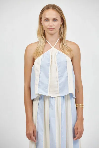 A.ren Roanne Halter Top In Blue/white