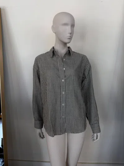 A.ren Stripe Linen Button-down Shirt In Black/white In Multi