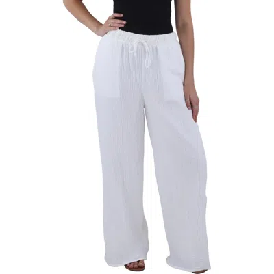 A.ren Womens Gauzy Button Wide Leg Pants In White