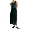 A.ren Woven Button Down Midi Skirt In Black In Green