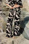 A.ren Woven Polyester Elastic Waist Tie Wide Leg Pants In Black Natural In Black