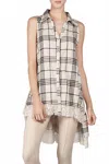 A'reve Checkered Plaid Shirt Hi Lo - Ivory In Multi