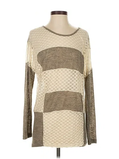 Pre-owned A'reve Long Sleeve Top Tan Square Neckline Tops