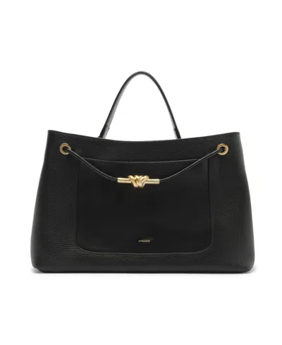 Arezzo Delphine Leather Small Shopping Handbag In Black