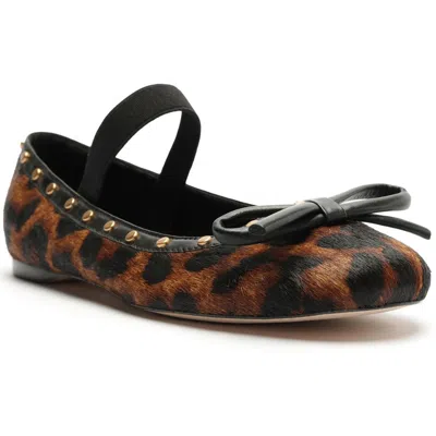 Arezzo Fechado Salto Rasteiro Womens Bow Calf Hair Ballet Flats In Animal Print