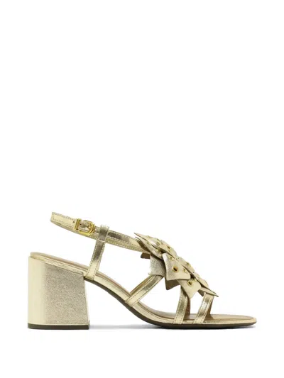 Arezzo Floral-appliqué Eyelet-embellished Sandals In Gold