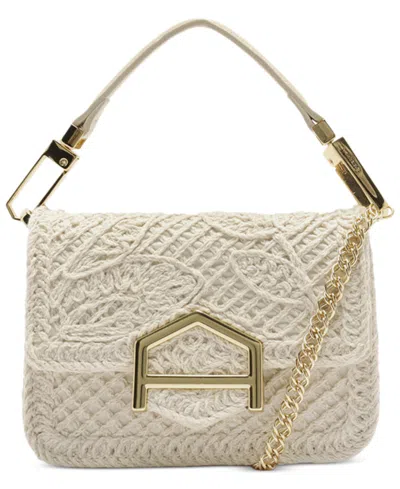 Arezzo Lucy Mini Embroidery Snap Button Crossbody Bag In Brown