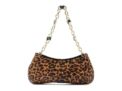 Arezzo Luna Baguette Leather Shoulder Bag In Black/brown Leopard Print