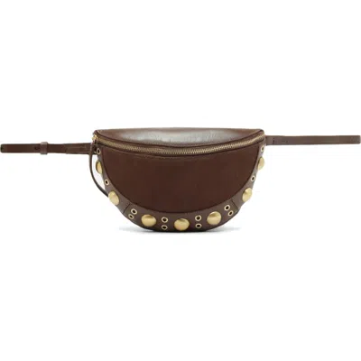 Arezzo Owen Studded Leather Belt Bag In Bitter Brown/ Bitter Brown