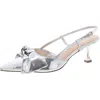Arezzo Raquel Low Womens Patent Bow Slingback Heels In Silver
