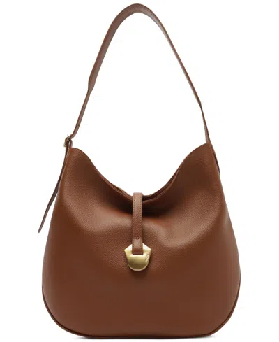 Arezzo Sabrina Large Leather Snap Button Hobo Handbag In Brown