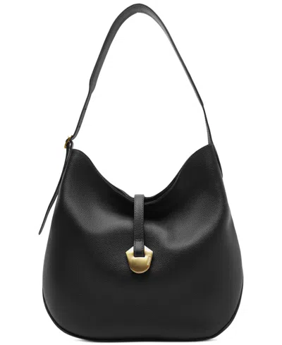 Arezzo Sabrina Large Leather Snap Button Hobo Handbag In Black