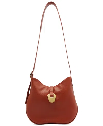 Arezzo Sabrina Small Leather Snap Button Crossbody Handbag In Brown
