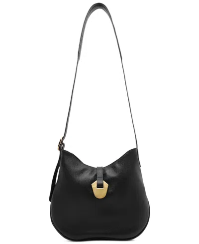Arezzo Sabrina Small Leather Snap Button Crossbody Handbag In Black