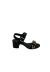 Arezzo Sandal Heel 6cm Wide Woman  With Double Buckle In Black