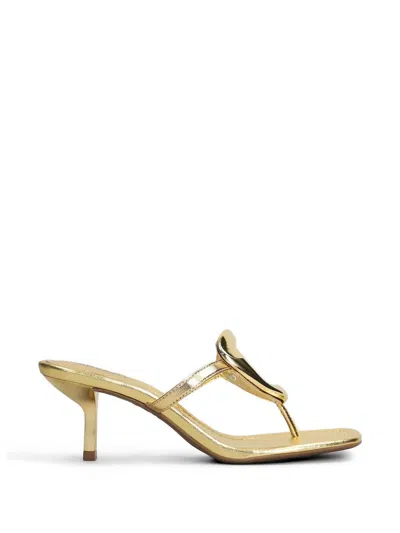Arezzo Sculptural-plaque Thong-strap Sandals In Gold