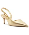 Arezzo Faye Womens Leather Embellished Slingback Heels In Platino