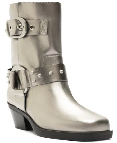Arezzo Women's Kaia Mid-block Leather Booties In Silver