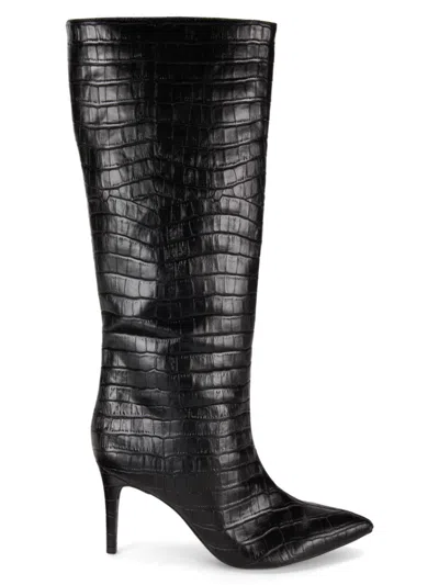 Arezzo Women's Miranda 85mm Croc-embossed Knee-high Boots In Black