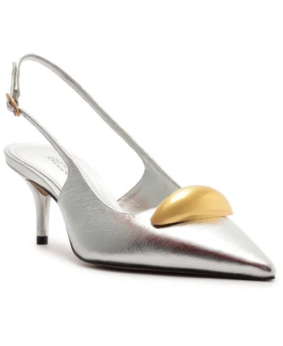 Arezzo Womens Leather Dressy Slingback Heels In Silver