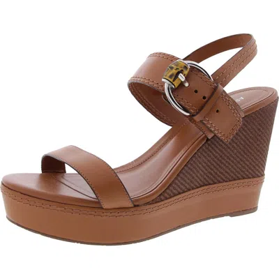 Arezzo Womens Buckle Leather Wedge Heels In Brown