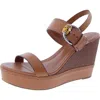 Arezzo Womens Buckle Leather Wedge Heels In Brown