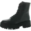 Arezzo Womens Lugged Sole Leather Combat & Lace-up Boots In Black