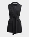 Argent Belted Double-breasted Seasonless Wool Vest In Black