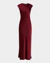 Argent Cap-sleeve Bias Viscose Satin Maxi Dress In Burgundy