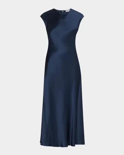 Argent Cap-sleeve Silk Charmeuse Maxi Dress In Midnight