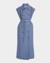Argent Double-breasted Twill Trench Midi Dress In Powder Blue