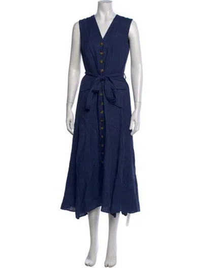 Pre-owned Argent Linen Midi Length Dress In Blue