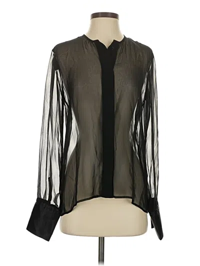 Pre-owned Argent Long Sleeve Silk Top Black Keyhole Neckline Tops