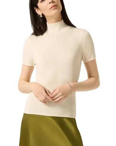 Argent Ribbed Short Sleeve Turtleneck Top In Neutral