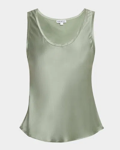 Argent Scoop-neck Shiny Silk Charmeuse Tank