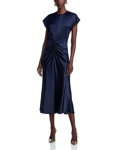 Argent Shirred Silk Dress In Blue