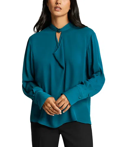 Argent Silk Button Neck Top In Blue