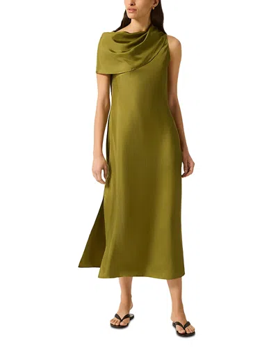 Argent Silk Funnel Neck Dress In Green