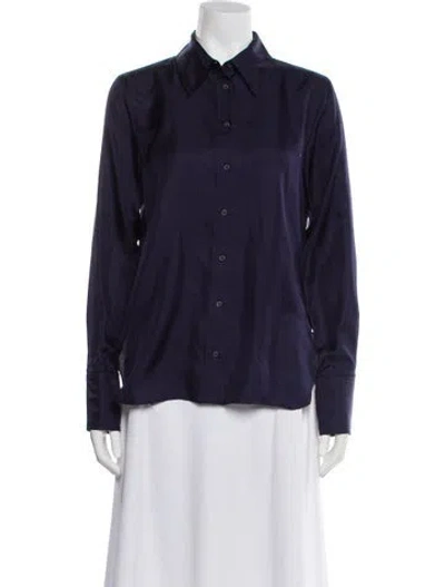 Pre-owned Argent Silk Long Sleeve Button-up Top In Blue
